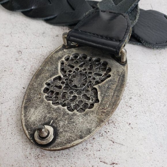 Vintage Bohemian Braided Leather Belt Enameled Metalwork Mandala Buckle main image 7
